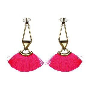 Pre-Owned Women's Tassel Pink Gold Earrings Chic Vibrant Elegance 3.5”H x 1”W